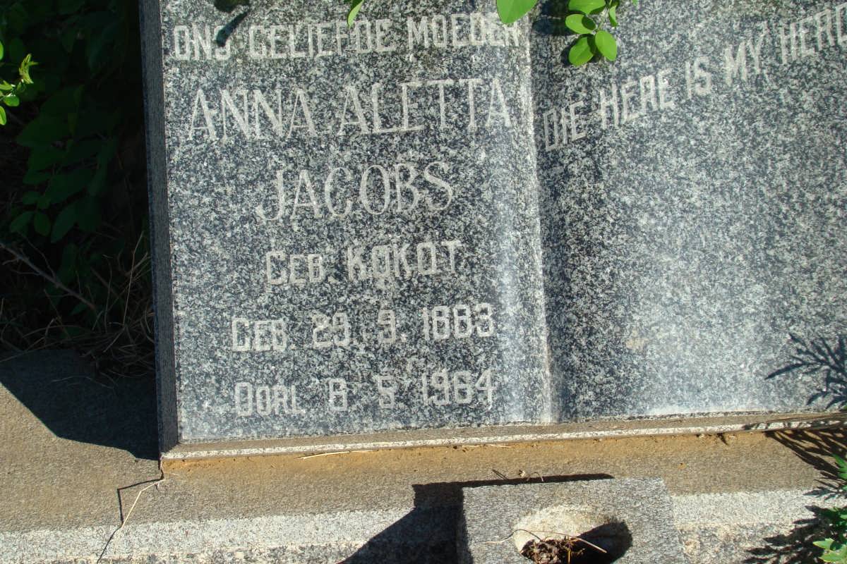 JACOBS Anna Aletta geb KOKOT 1883-1964