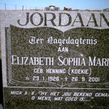 JORDAAN Elizabeth Sophia Maria nee HENNING 1926-2001