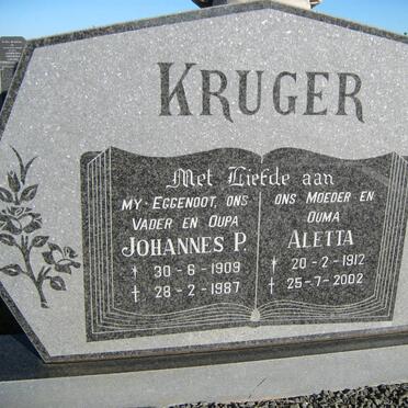 KRUGER Johannes P. 1909-1987 &amp; Aletta 1912-2002