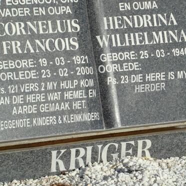 KRUGER Corneluis Francois 1921-2000 &amp; Hendrina Wilhelmina 1940-