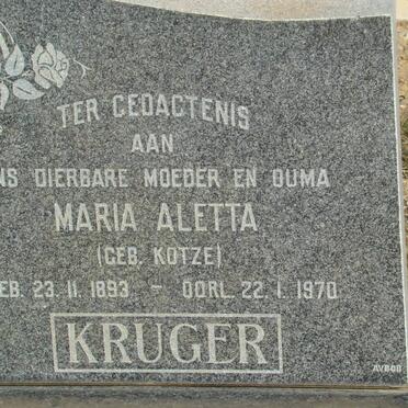 KRUGER Maria Aletta geb KOTZE 1893-1970