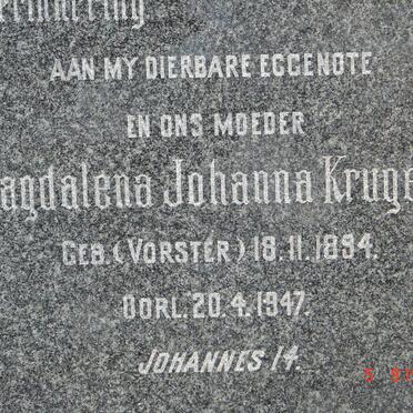 KRUGER Jan V. 1884-1955 &amp; Magdalena Johanna VORSTER 1894-1947