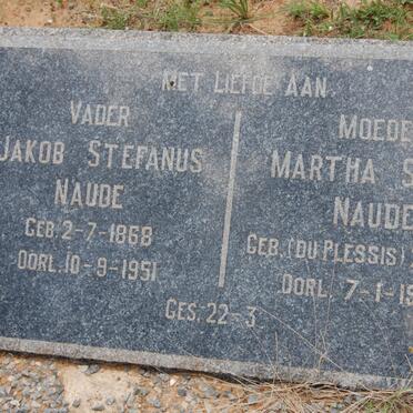 NAUDE Jakob Stefanus 1868-1951 &amp; Martha Susana DU PLESSIS 1868-1953