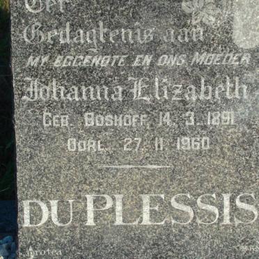PLESSIS Johanna Elizabeth, du nee BOSHOFF 1891-1960
