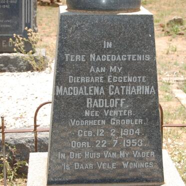 RADLOFF Magdalena Catharina voorheen GROBLER nee VENTER 1904-1953