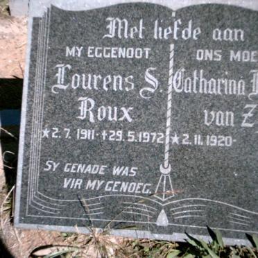 ROUX Lourens S. 1911-1972 &amp; Catharina M.F.?. VAN ZYL 1920-