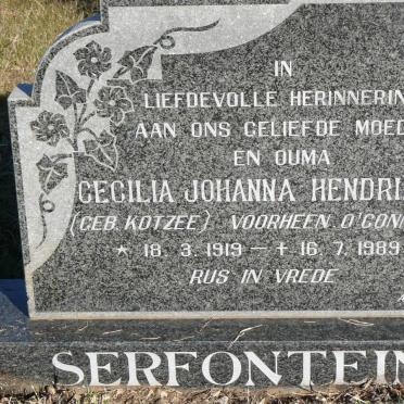 SERFONTEIN Cecilia Johanna Hendrina formerly O'CONNEL nee KOTZEE 1919-1989
