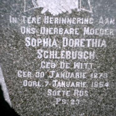 SCHLEBUSCH Sophia Dorethia nee De WITT 1873-1954 