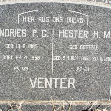 VENTER Andries P.C. 1885-1958 &amp; Hester H.M. COETZEE 1891-1958