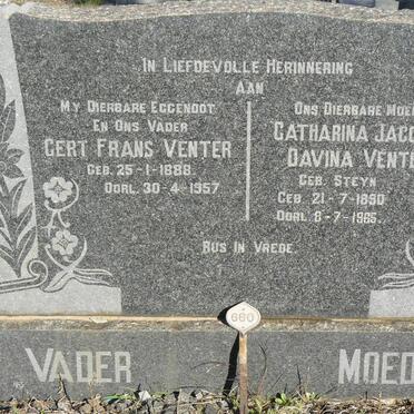 VENTER Gert Frans 1888-1957 &amp; Catharina Jacomina Davina STEYN 1890-1965