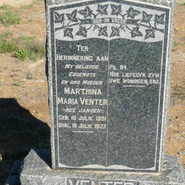 VENTER Marthina Maria nee JANSEN 1891-1937
