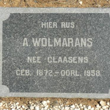 WOLMARANS A. nee CLAASENS 1872-1958