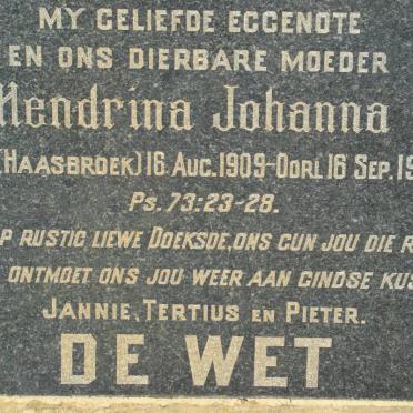 WET Hendrina Johanna, de geb HAASBROEK 1909-1944