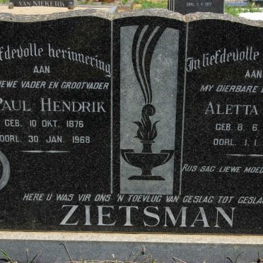 ZIETSMAN Paul Hendrik 1876-1968 &amp; Aletta I.M. 1881-1965