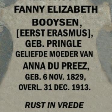 BOOYSEN Fanny Elizabeth voorheen ERASMUS nee PRINGLE 1829-1913