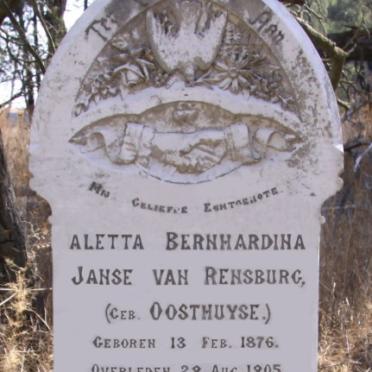 RENSBURG Aletta Bernhardina, Janse van nee OOSTHUYSE 1876-1905