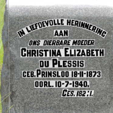 PLESSIS Christina Elizabeth, du nee PRINSLOO 1873-1940