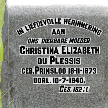 PLESSIS Christina Elizabeth, du nee PRINSLOO 1873-1940