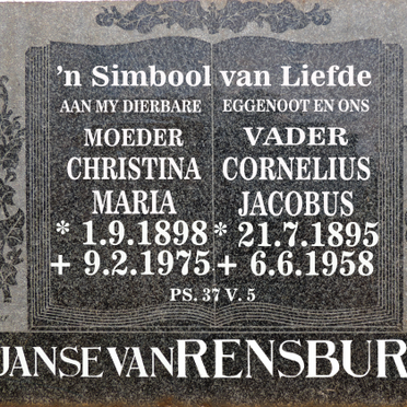 RENSBURG Cornelius Jacobus, Janse van 1895-1958 &amp; Christina Maria 1898-1975