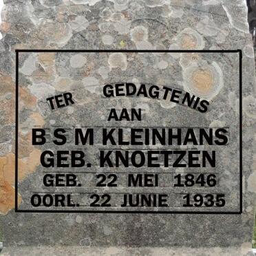 KLEINHANS B.S.M. nee KNOETZEN 1846-1935 