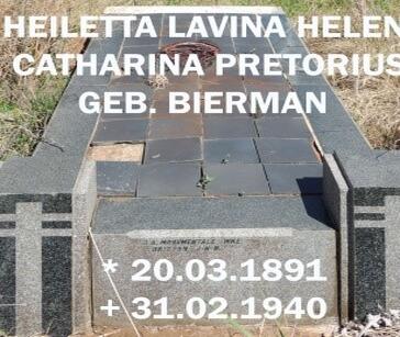PRETORIUS Heiletta Lavina Helena Catharina nee BIERMAN 1891-1940