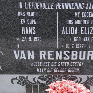 RENSBURG Hans, van 1925- &amp; Alida Elizabeth VAN ECK 1927-1990