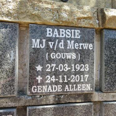 MERWE M.J., van der nee GOUWS 1923-2017