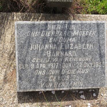 BARNARD Johanna Elizabeth nee J. VAN RENSBURG 1877-1952