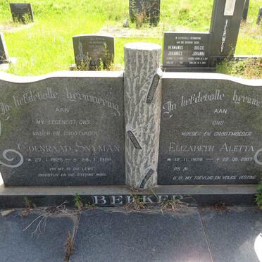 BEKKER Coenraad Snyman 1925-1988 & Elizabeth Aletta 1926-2007 