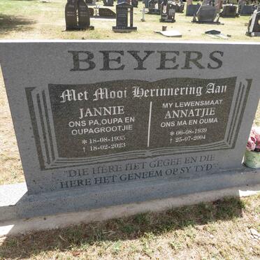 BEYERS Jannie 1935-2023 & Annatjie 1939-2004