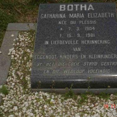 BOTHA Catharina Maria Elizabeth nee DU PLESSIS 1904-1981