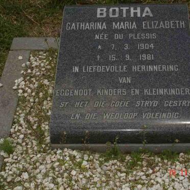 BOTHA Catharina Maria Elizabeth nee DU PLESSIS 1904-1981