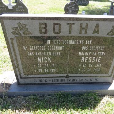 BOTHA Nick 1911-1994 & Bessie 1914-2000