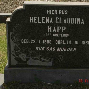KAPP Helena Claudina nee GREYLING 1900-1980