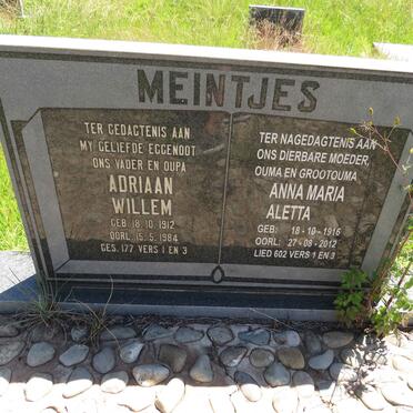 MEINTJES Adriaan Willem 1912-1984 & Anna Maria Aletta 1916-2012