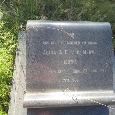 MERWE Alida A.C., v.d. nee BOTHA 1891-1969 