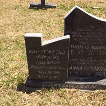 OOSTHUIZEN Thomas Egberth 1923-2012 & Anna Hendrina 1923-2020