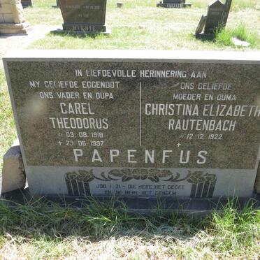 PAPENFUS Carel Theodorus 1918-1997 & Christina Elizabeth Rautenbach 1922-