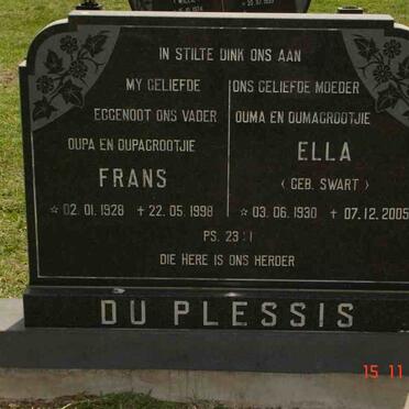 PLESSIS Frans, du 1928-1998 &amp; Ella SWART 1930-2005