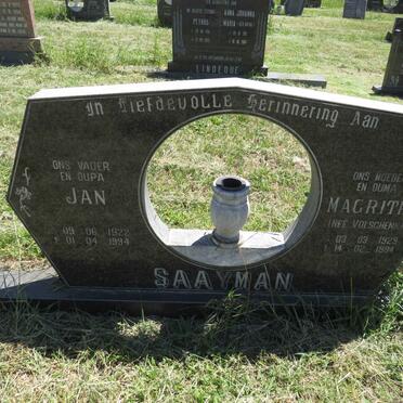 SAAYMAN Jan 1922-1994 & Magritha VOLSCHENK 1929-1994