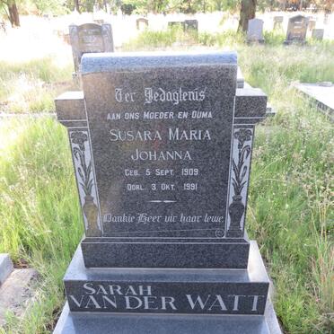 WATT Susara Maria Johanna, van der 1909-1991