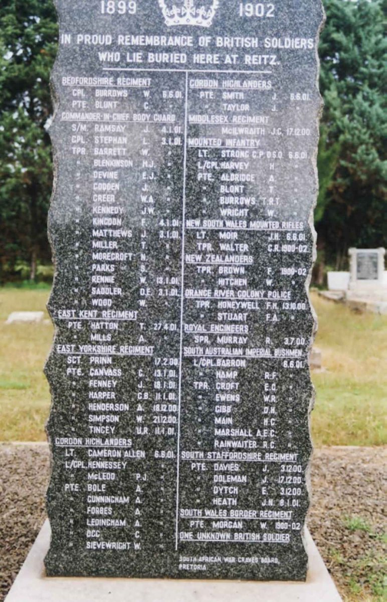 2. Memorial in remembrance of the British soldiers buried at Reitz