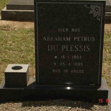 PLESSIS Abraham Petrus, du 1903-1985