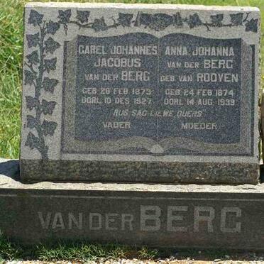 BERG Carel Johannes Jacobus, van der 1873-1927 &amp; Anna Johanna VAN ROOYEN 1874-1939