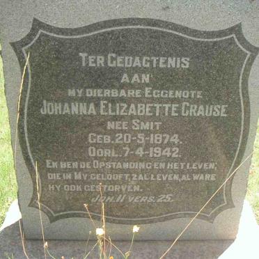 CRAUSE Johanna Elizabette nee SMIT 1874-1942