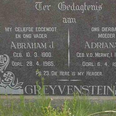 GREYVENSTEIN Abraham J. 1900-1965 &amp; Adriana C. V.D. MERWE 1901-1978