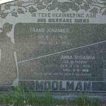 MOOLMAN Frans Johannes 1878-1952 &amp; Anna Susanna DU PLESSIS 1876-1956