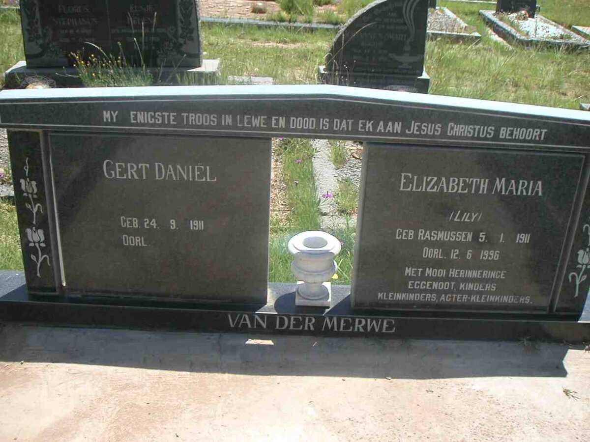 MERWE Gert Daniel, van der 1911- &amp; Elizabeth Maria RASMUSSEN 1911-1996