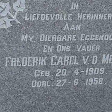 MERWE Frederik Carel, v.d. 1909-1958