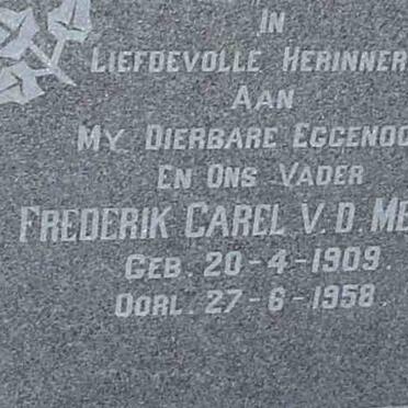 MERWE Frederik Carel, v.d. 1909-1958